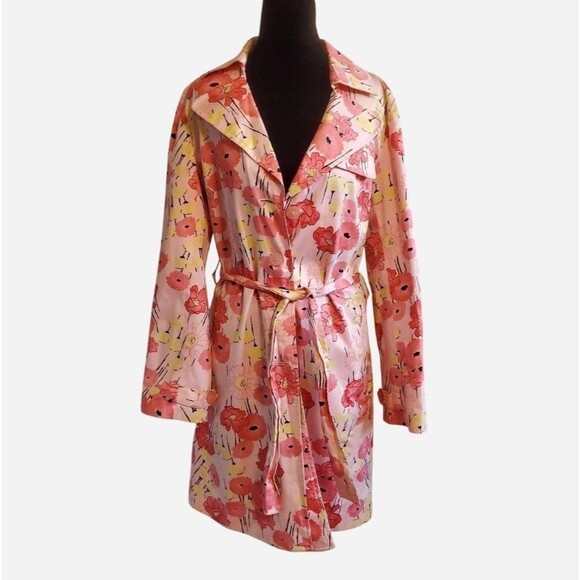 Apostrophe Jackets & Blazers - Apostrophe Cotton Pink Floral Trench Coat Quirky Twee Feminine Barbie Size S